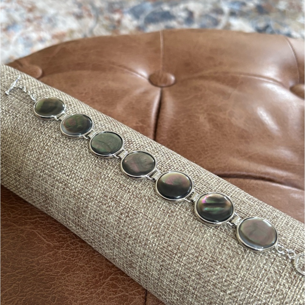 Abalone Shell Silver-Plated Round Link Bracelet - image 2